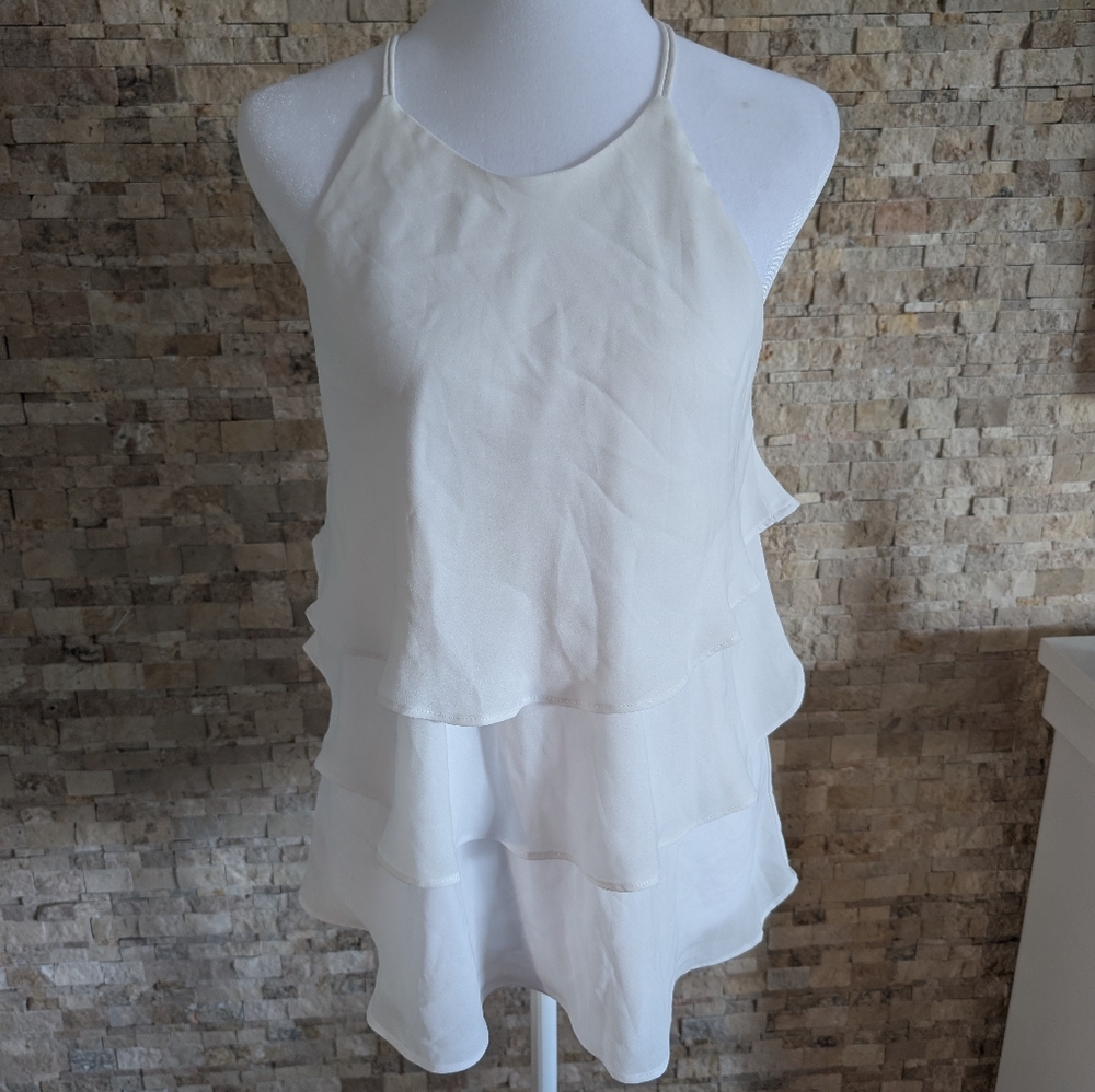 White Going Out Top Halter Tiered Cami Bridal Shower Coastal Cowgirl Y2K L